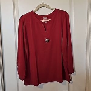 Chicos size 3 red wuth rhinestone slipover popover top. No tags.